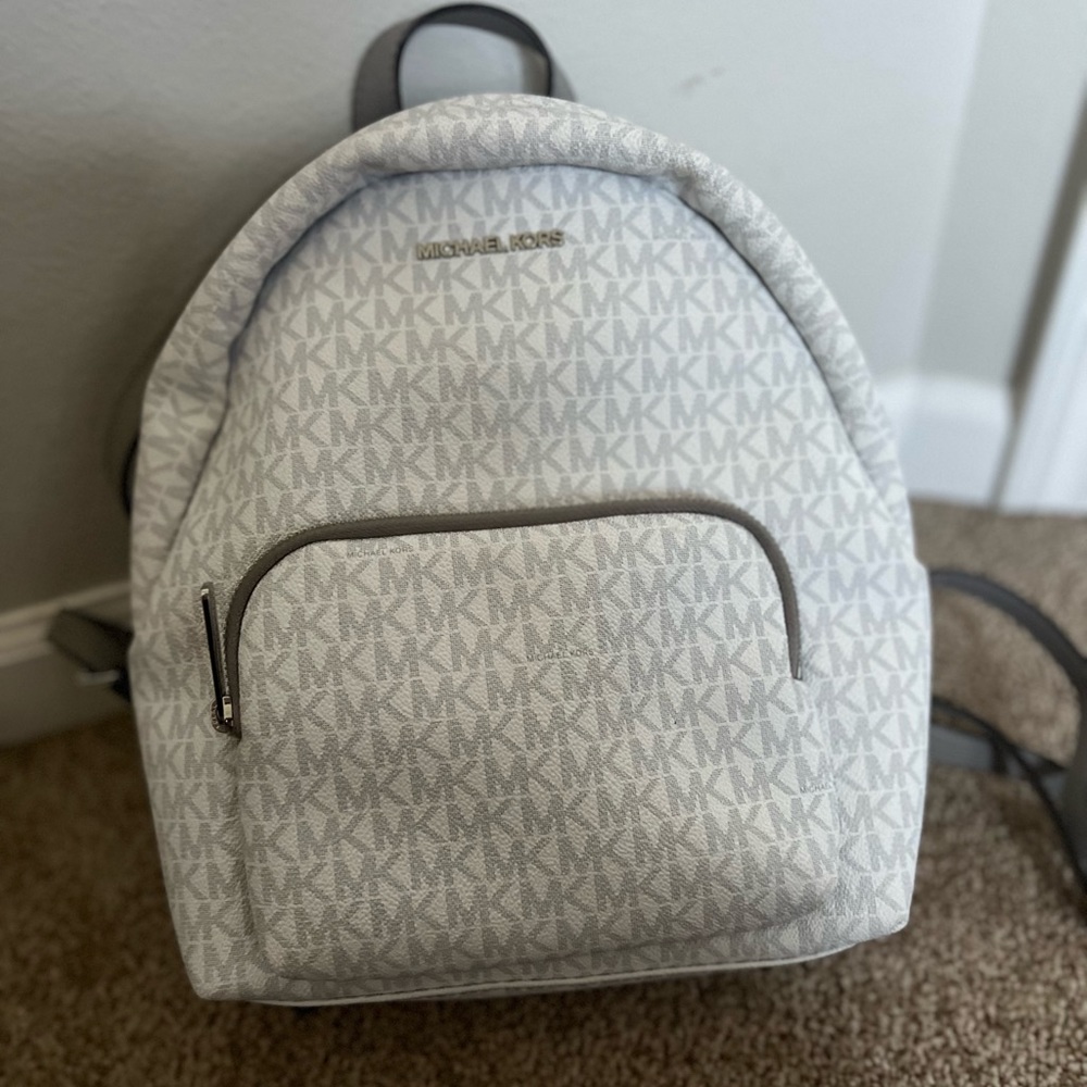 White and Grey Michael Kors Backpack